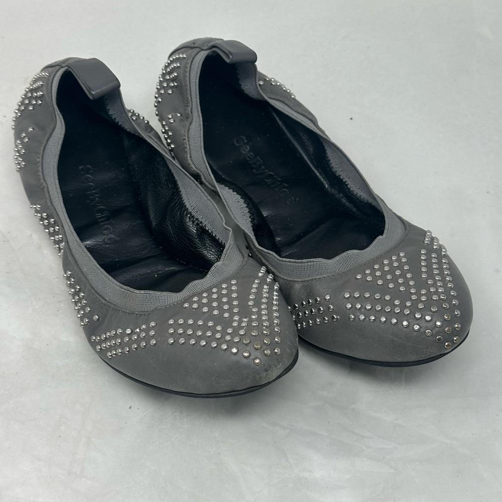 SEE BY CHLOE Silver Studded Elastic Ballet Flats Size 36